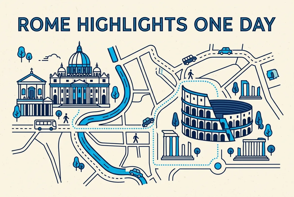 illustrated map of Rome highlights for Vatican and Colosseum in One Day: Is It Possible?, tours of rome and the vatican