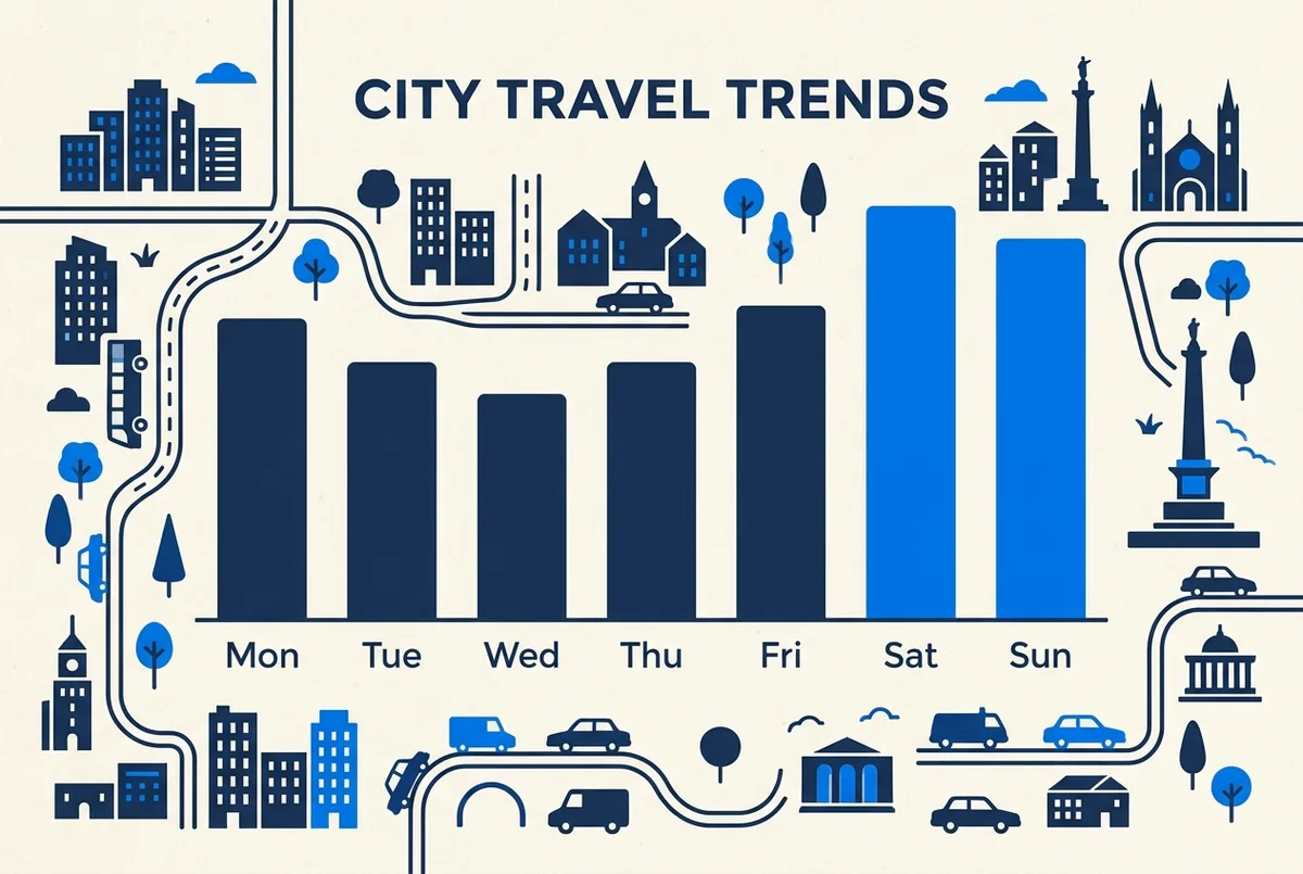 Simple infographic-style chart comparing relative Vatican Museums crowd levels across a typical week, minimal bar shapes with weekday labels, editorial style, no numeric statistics